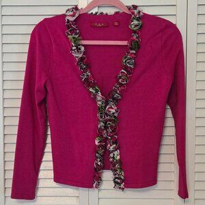 RED Cardigan/Shrug with long Sleeves and Ruffle Trim - Size PS